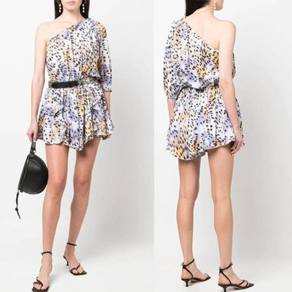 Iro Single Shoulder Animal Print Silk Playsuit Women's Multi Size: S NWOT - Picture 1 of 9